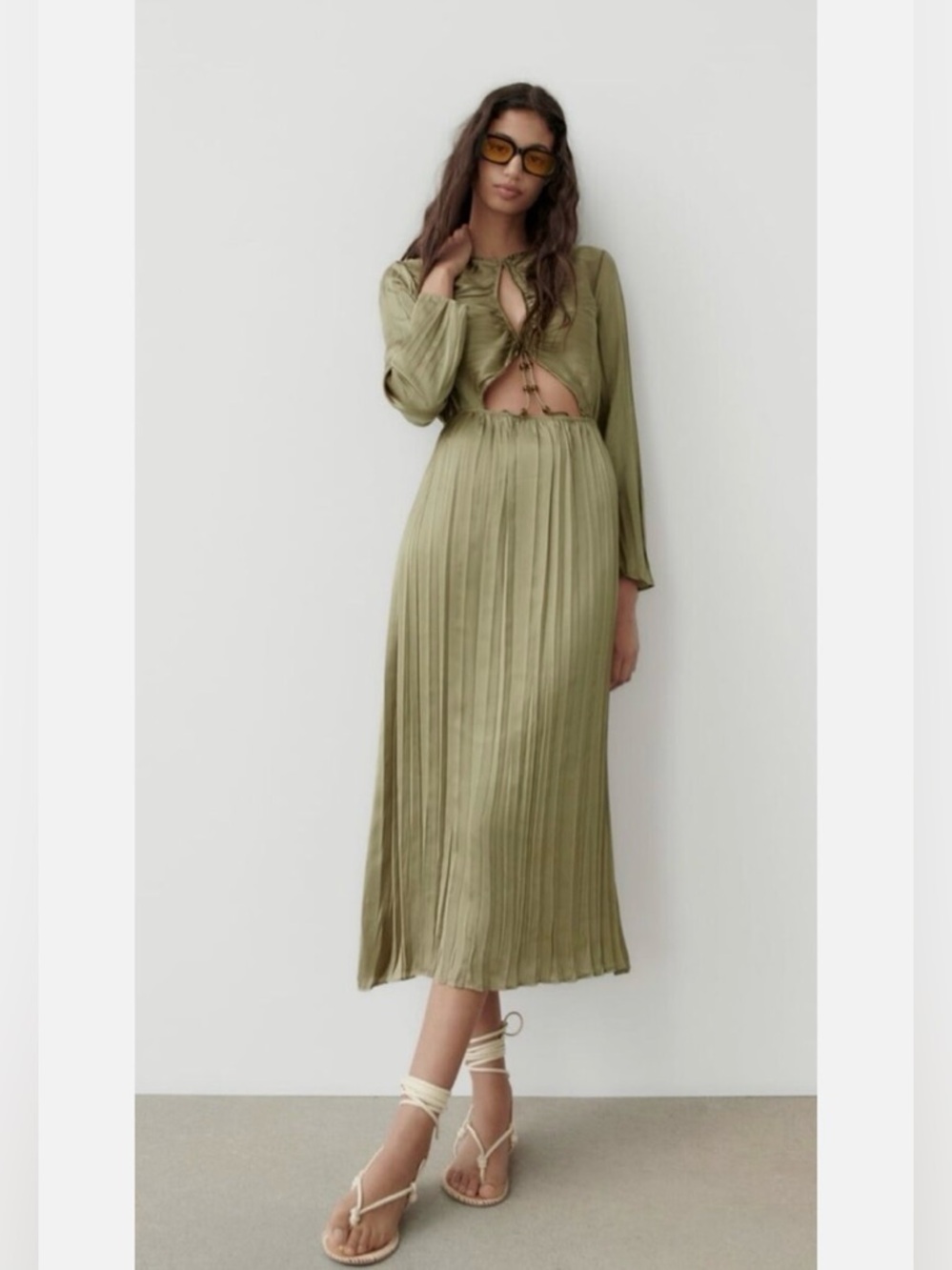 ZARA WRINKLE SATIN EFFECT CUT OUT MIDI DRESS (Customized) - Picture 8 of 12